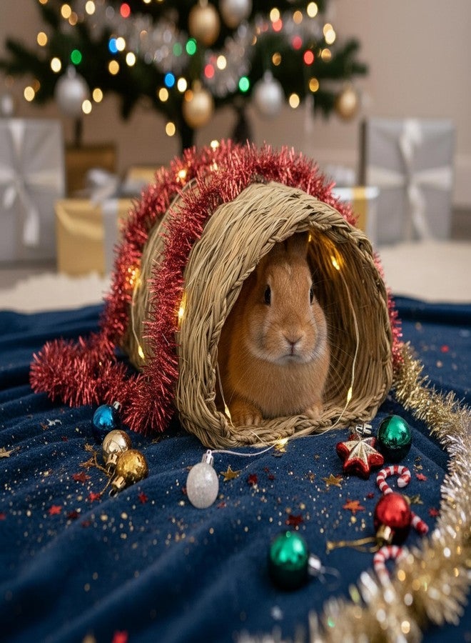 PEMAR Seagrass House Tunnel Hutch - Woven Grass Hideaway & Chewable Tunnel for Small Pets (Rabbit, Guinea Pig, Chinchilla) - Natural Non-Toxic Pet Habitat & Hideout - Image 3